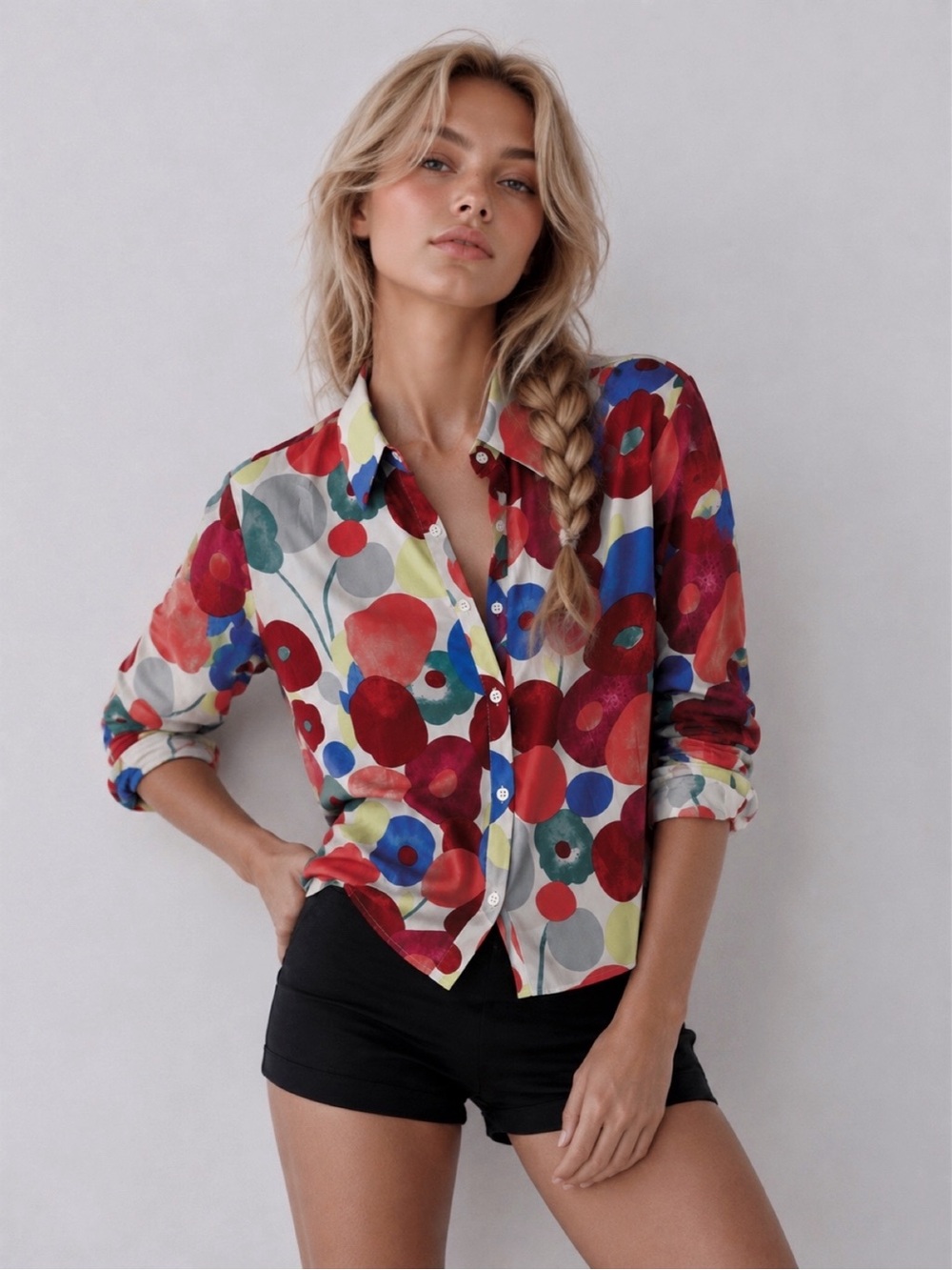 Women's Floral Button-Down Shirt in Red Multi